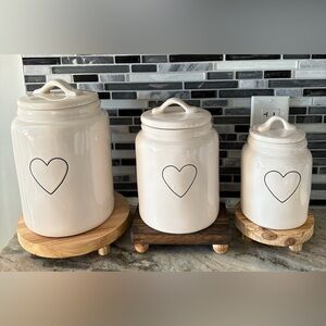 Farmhouse Rae Dunn Black Heart Design Canister Set